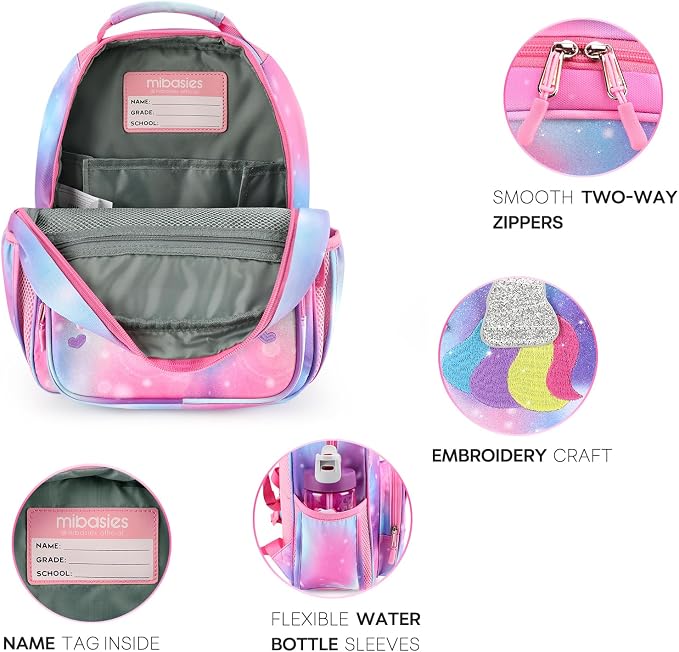 mibasies Girls Backpack for Elementary School, Kids Backpack for Girls 5-8 - Image 3