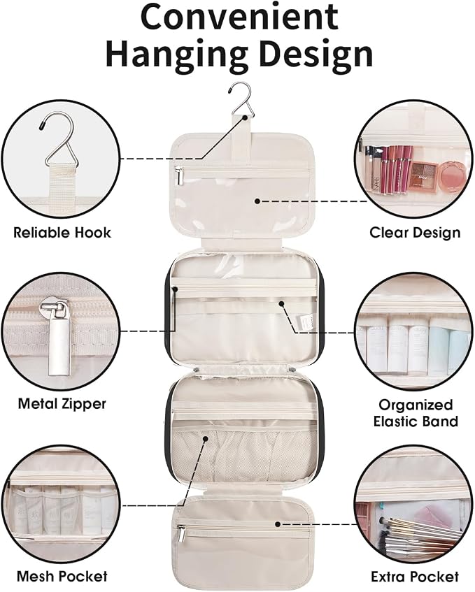 Travel Toiletry Bag for Women Large Hanging Makeup Bag Organizer Toiletries Bag - Image 6