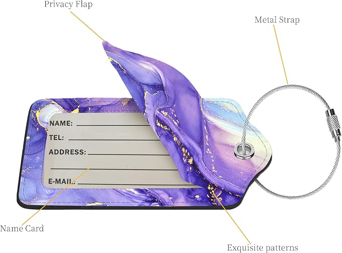 2 Pcs Luggage Tags for Suitcase, Cute Unique PU Leather Travel Bag Tag - Image 3