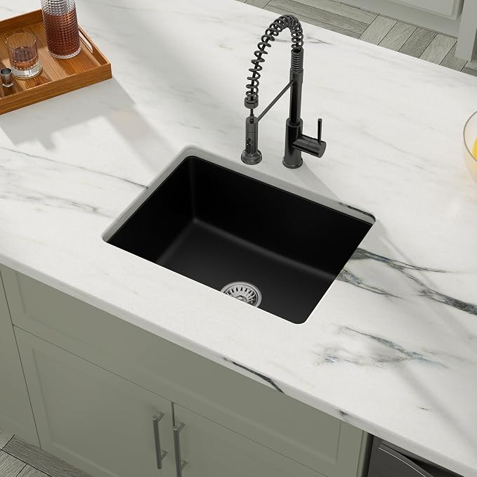 Dcolora 22 Inch Quartz Composite Bar Sink Black Undermount Small Granite - Image 7