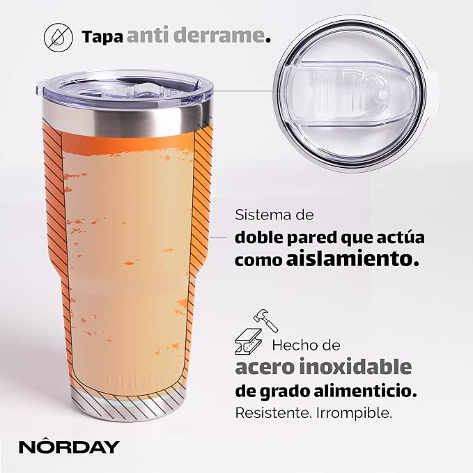 NORDAY | Tumbler with Lid - 30oz - Orange Insulated Tumbler - Stainless Steel - Image 4