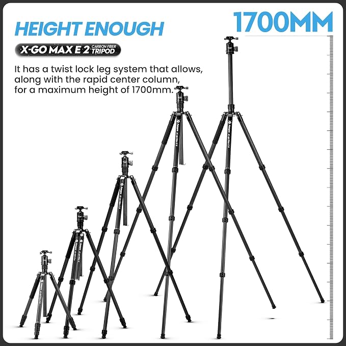 Fotopro 68" Carbon Fiber Travel Tripod, Heavy Duty Camera Tripod - Image 4