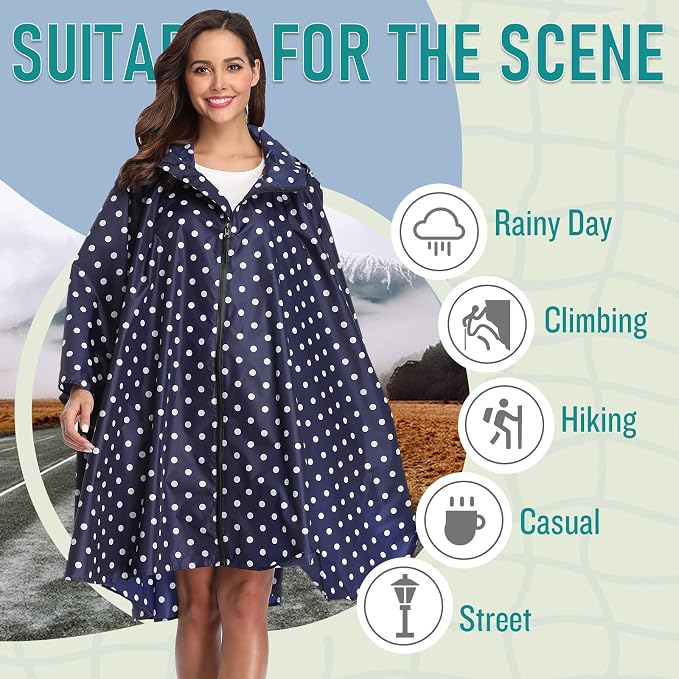 SaphiRose Unisex Rain Poncho Raincoat Hooded - Image 2