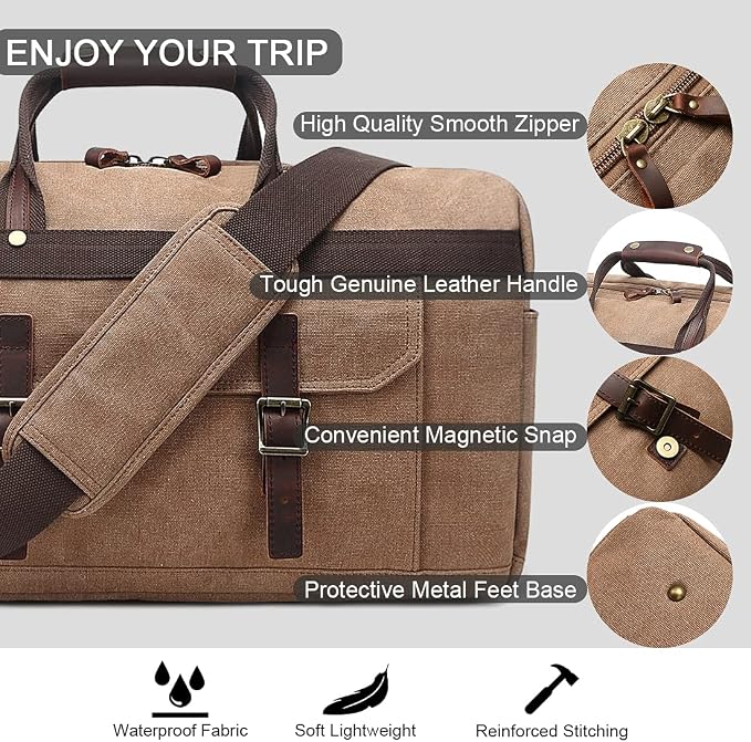 Duffle Bag for Men Waterproof Genuine Leather Canvas Travel Duffel Bags for - Image 3
