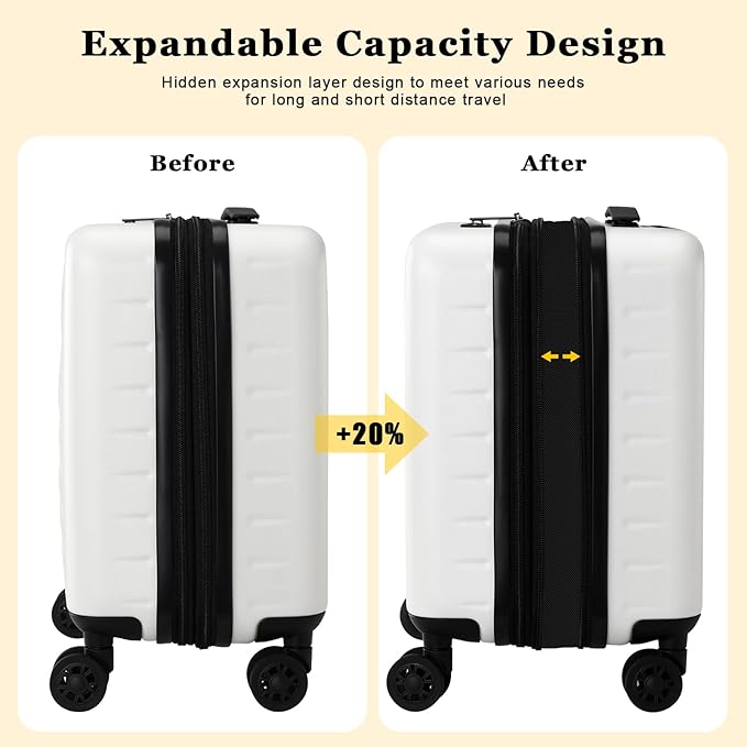 16 Inch Carry On Luggage Airline Approved, Expandable Lightweight ABS+PC Hard - Image 2