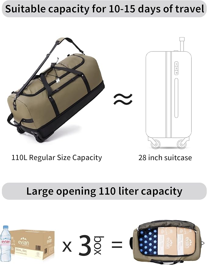 CONTAIL 32”110L Expandable 140L Rolling Duffle Bag - Image 5
