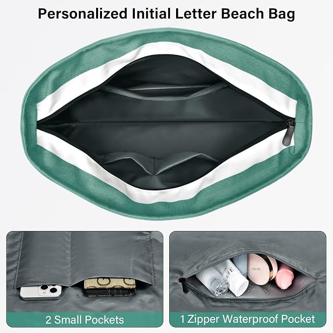 Becokan Beach Bag Initial Beach Tote - Image 4