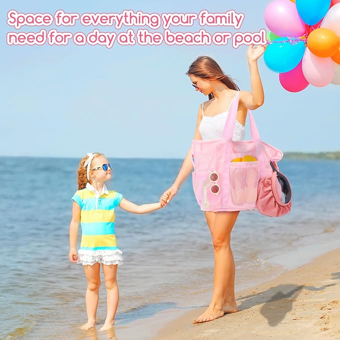 Tagitary Mesh Beach Bag with Zipper Large Beach Tote Waterproof Sandproof with - Image 7