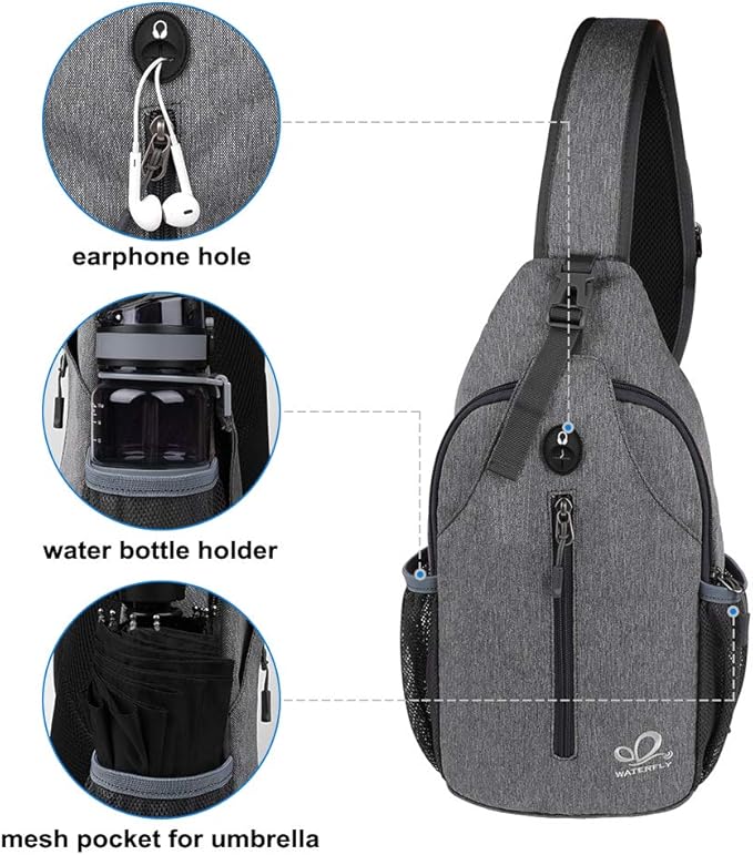 WATERFLY Crossbody Sling Backpack Sling Bag Travel Hiking Chest Bag Daypack - Image 4