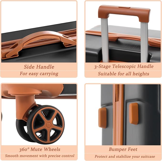 Merax Luggage Sets 3 Piece Hardshell 8 Spinner Wheels Lightweight Suitcase - Image 3