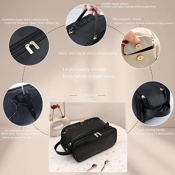 Travel Toiletry bag for men PU Triple-layer Double Zipper Toiletry Bags - Image 2