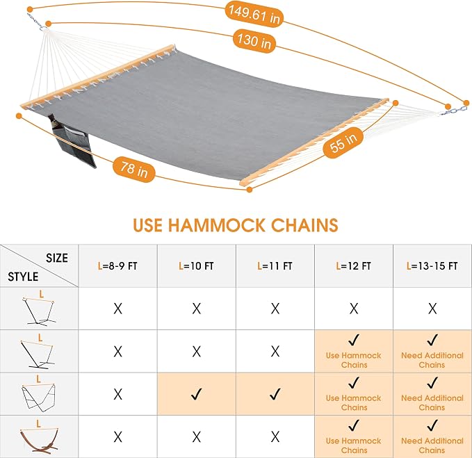 Lazy Daze Hammocks 11 FT Double Outside Hammock Quick Dry Olefin Fabric Hammock - Image 8