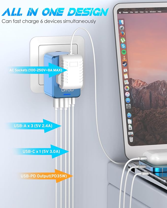 35W PD Universal Travel Adapter Fast Charging Offers 3X2.4A USB-A Ports - Image 4