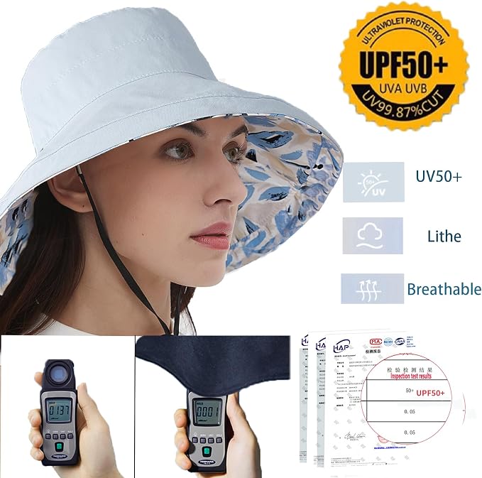 vidsel Womens Sun Hats Wide Brim Reversible Bucket Cotton Hat Packable Summer - Image 4