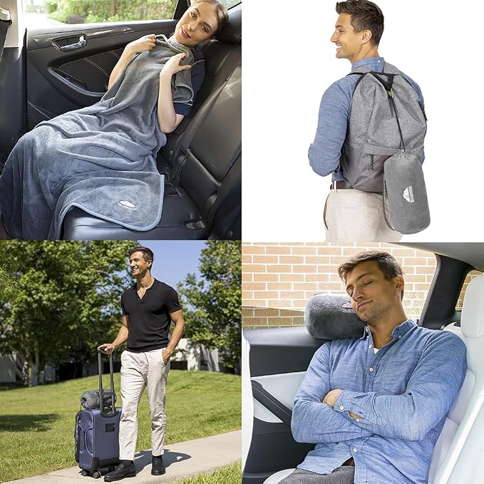 BlueHills Travel Blanket Pillow Rolled Premium Soft Plush Airplane Throw - Image 2