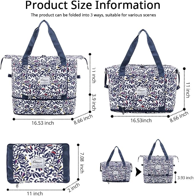 Large Capacity Foldable Travel Bag Expandable Portable Carry on Bag Dry&Wet - Image 2