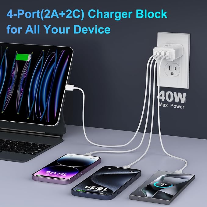 USB C Fast Charger Block, iPhone Charger Fast Charging Blocks 40W Multi Port - Image 3