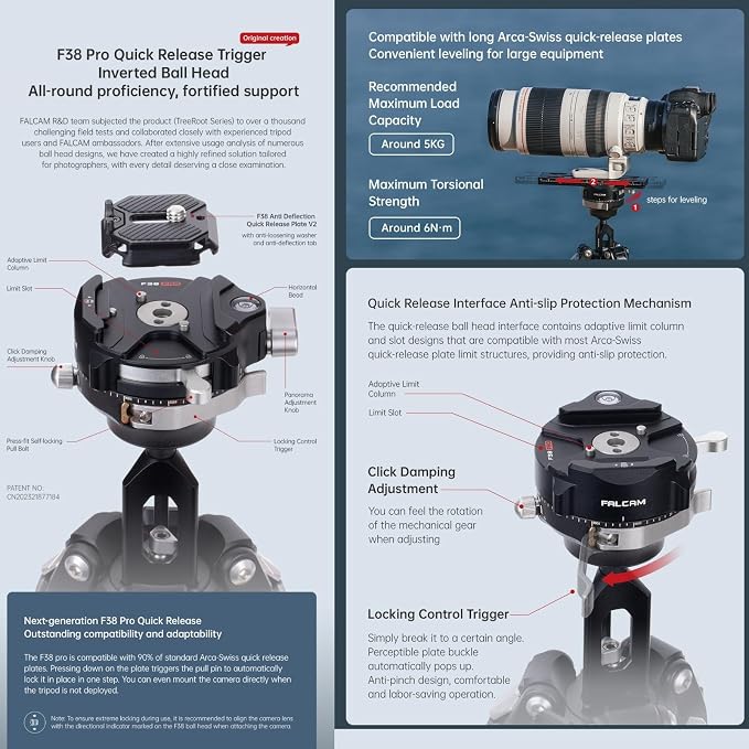 Falcam TreeRoot 61" F38 Pro Quick Lock Travel Tripod, - Image 6