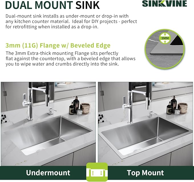 22 Inch Drop-In Kitchen Sink, SINKVINE 22" x 18" Stainless Steel Indoor and - Image 9