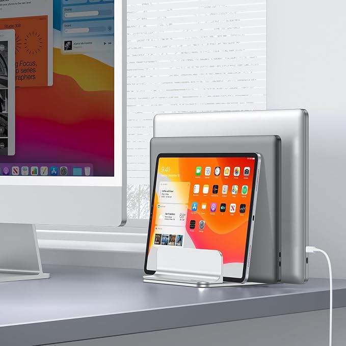 OMOTON 3-Slot Vertical Laptop Stand, Desktop Aluminum Stand - Image 7