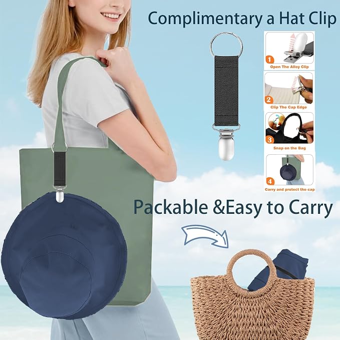 vidsel Womens Sun Hats Wide Brim Reversible Bucket Cotton Hat Packable Summer - Image 5