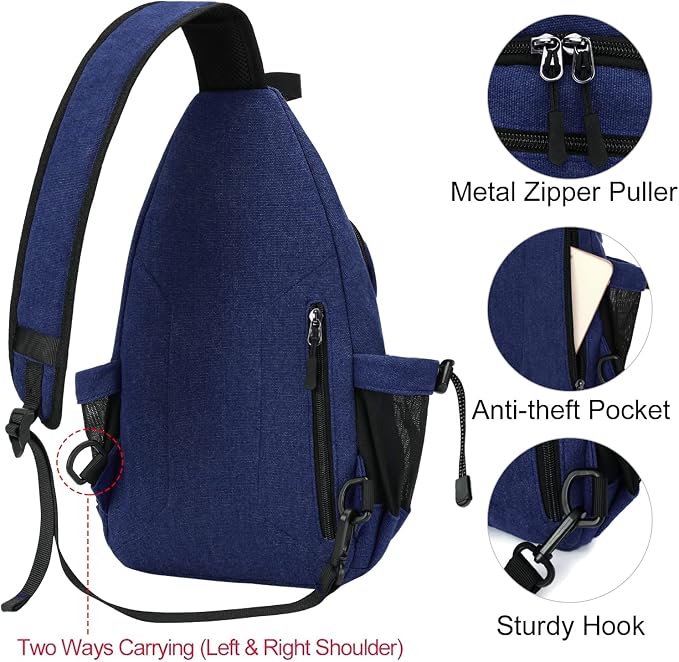 MOSISO Sling Backpack, Canvas Crossbody Hiking Daypack Bag - Image 5