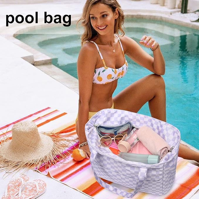 LEDAOU Large Beach Tote Bag Women Waterproof Sandproof Zipper Beach Tote Bag - Image 4