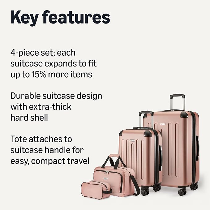 Amazon Basics 4-Piece Luggage Set, Including Two Hardside Suitcases - Image 2