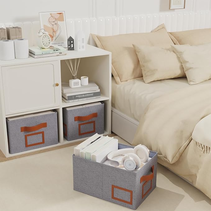 OUTBROS Foldable Storage Box for Shelves, 15.7 x 11.8 x 7.9 inch Fabric Baskets - Image 2