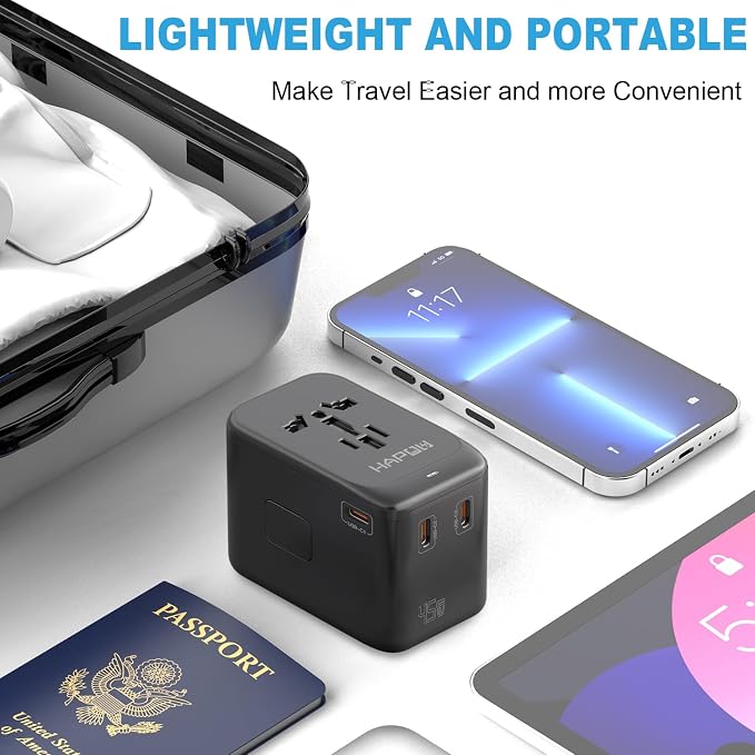 Universal Travel Adapter, GaN 45W International Power Adapter, 3 USB-C & 1 - Image 7