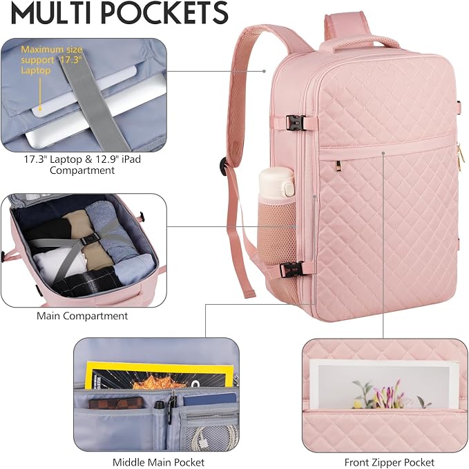 MOMUVO Large Travel Backpack Women, Flight Approved Carry On Backpack, Water - Image 2
