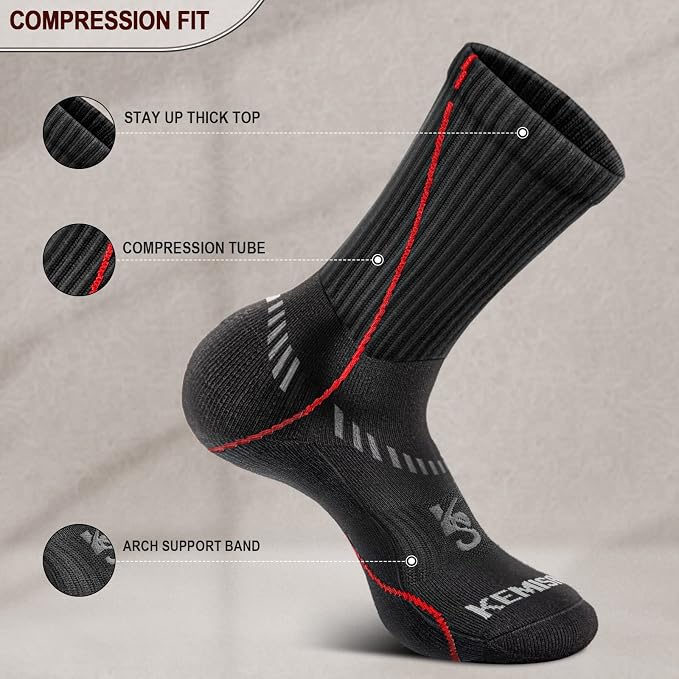 BULLIANT Compression Socks for Men 6Pairs, Athletic Crew Socks Cushioned For - Image 4
