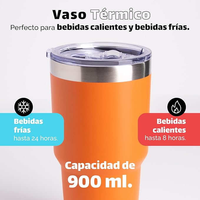 NORDAY | Tumbler with Lid - 30oz - Orange Insulated Tumbler - Stainless Steel - Image 3