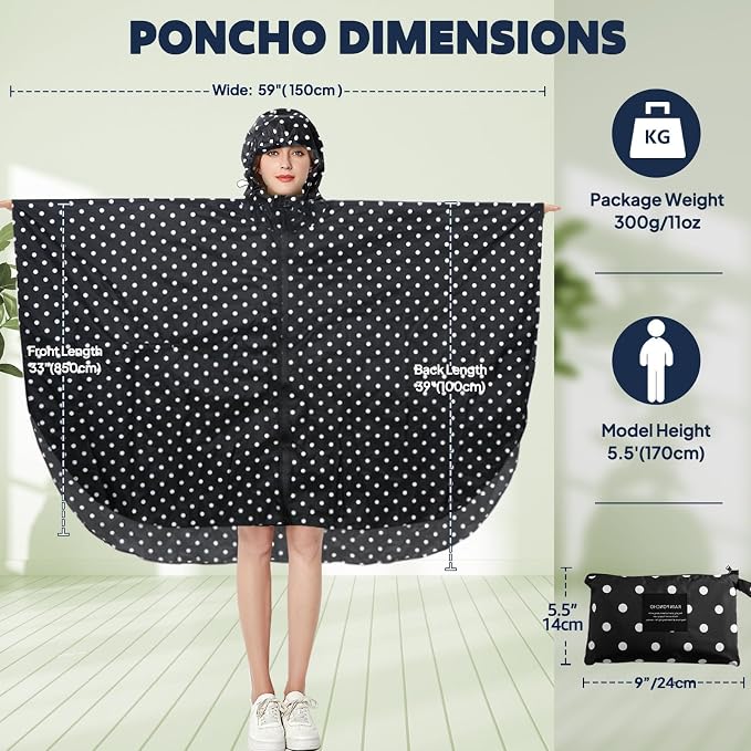 ANYOO Waterproof Rain Poncho Lightweight Reusable Hiking Hooded Coat Jacket - Image 2