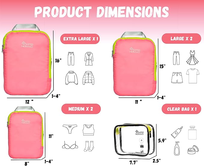 6 Set/3 Set Ultralight Compression Packing Cubes, Suitcase and Backpack Travel - Image 3