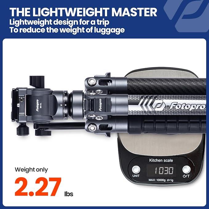 Fotopro Carbon Fiber Travel Tripod 2.2lbs Ultralight 64 Inch Portable Compact - Image 2