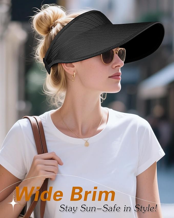 Sun Visor Hats for Women, UPF50+ Wide Brim Sun Hats Adjustable Foldable Beach - Image 2