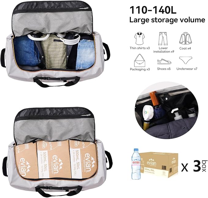 Rolling Duffle Bag with Wheels, 110L/140L Expandable Soft-Sided Foldable Duffle - Image 2