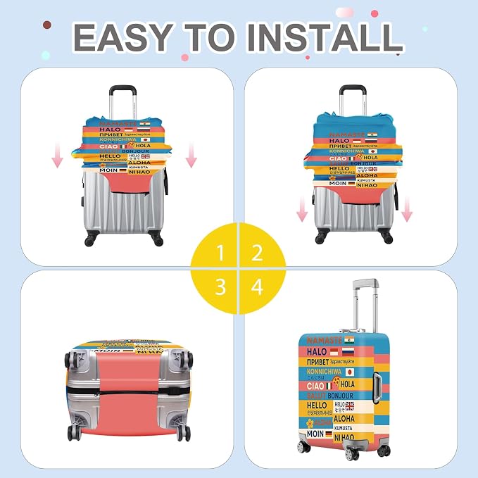 ANNA QUEEN Funny Multilingual Greetings Luggage Cover, Suitcase Protector - Image 6
