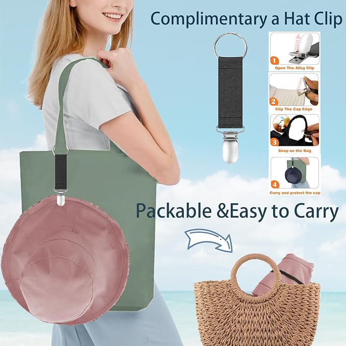 vidsel Womens Sun Hats Wide Brim Reversible Bucket Cotton Hat Packable Summer - Image 3