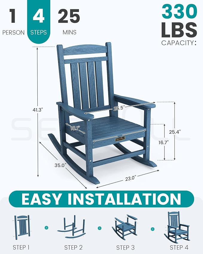 SERWALL Outdoor Rocking Chair Set of 2, HDPE Patio Rocking Chair All-Weather - Image 3