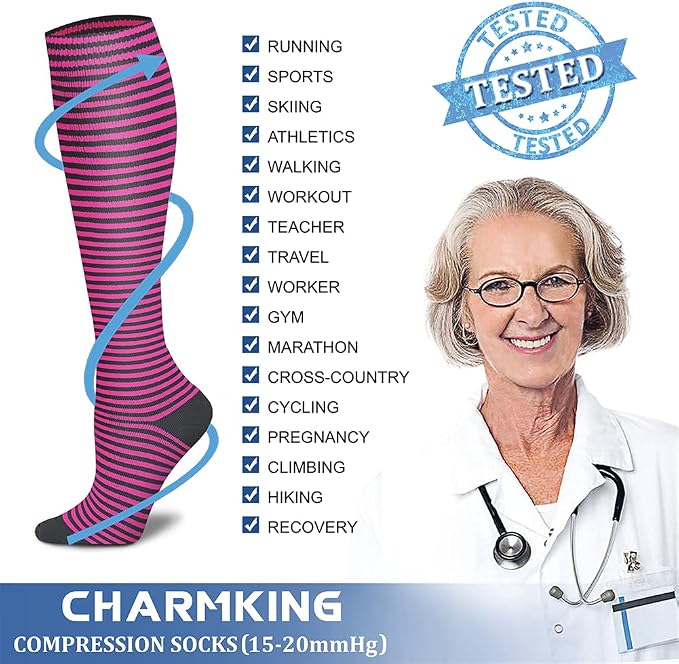 CHARMKING Compression Socks for Women & Men Circulation 15-20 mmHg is Best - Image 4
