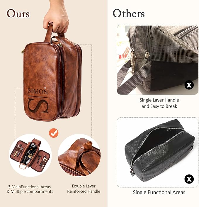 Personalized Leather Toiletry Bag - Image 2
