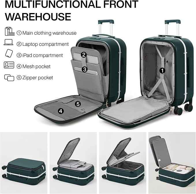 mixi Carry On Luggage, Travel Rolling Luggage Aluminum Frame PC Hardside - Image 4