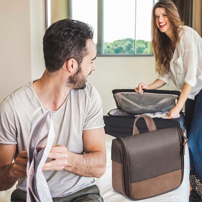 Hanging Toiletry Bag for Men VANCASE Vintage Leather Shaving Dopp Kit Medium - Image 2