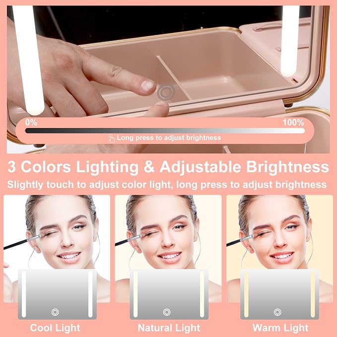 Mocado Travel Makeup Case with Lighted Mirror, Makeup Box with 8 Makeup Brushes - Image 3