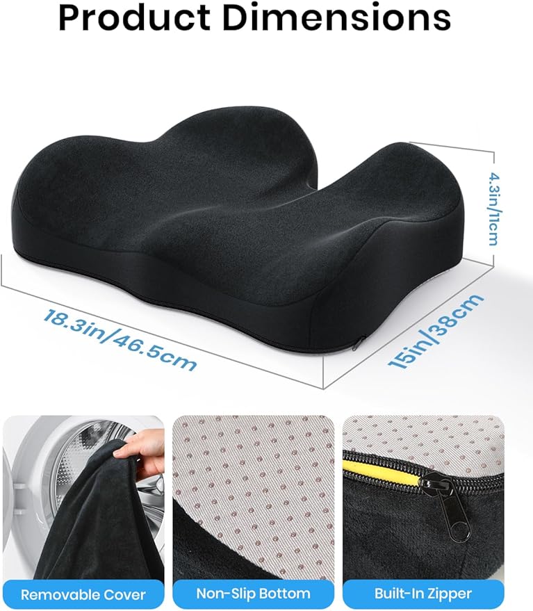Benazcap Ergonomic Seat Cushion -Large Memory Foam Office Chair Cushion Seat Pad - Image 8
