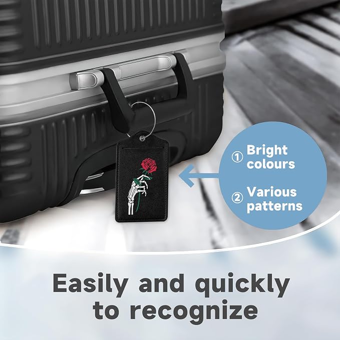 2 Pack Luggage Tag for Suitcase, Skeleton Hand Holding Rose Leather Bag Tags - Image 4