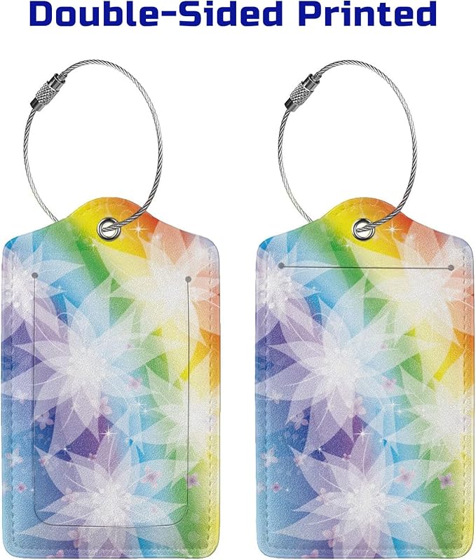 2 Pieces Rainbow Luggage Tags for Women Girls, Beautiful Leather Tags for - Image 4