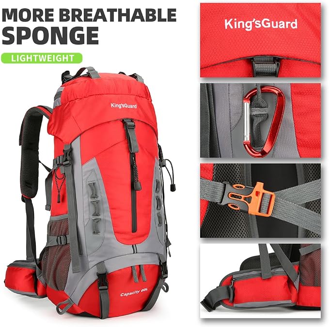 King'sGuard 60L Hiking Backpack Lightweight Camping Backpack - Image 3